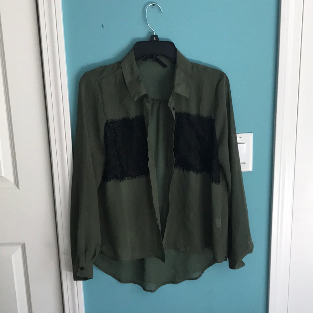 Lace detail button up blouse